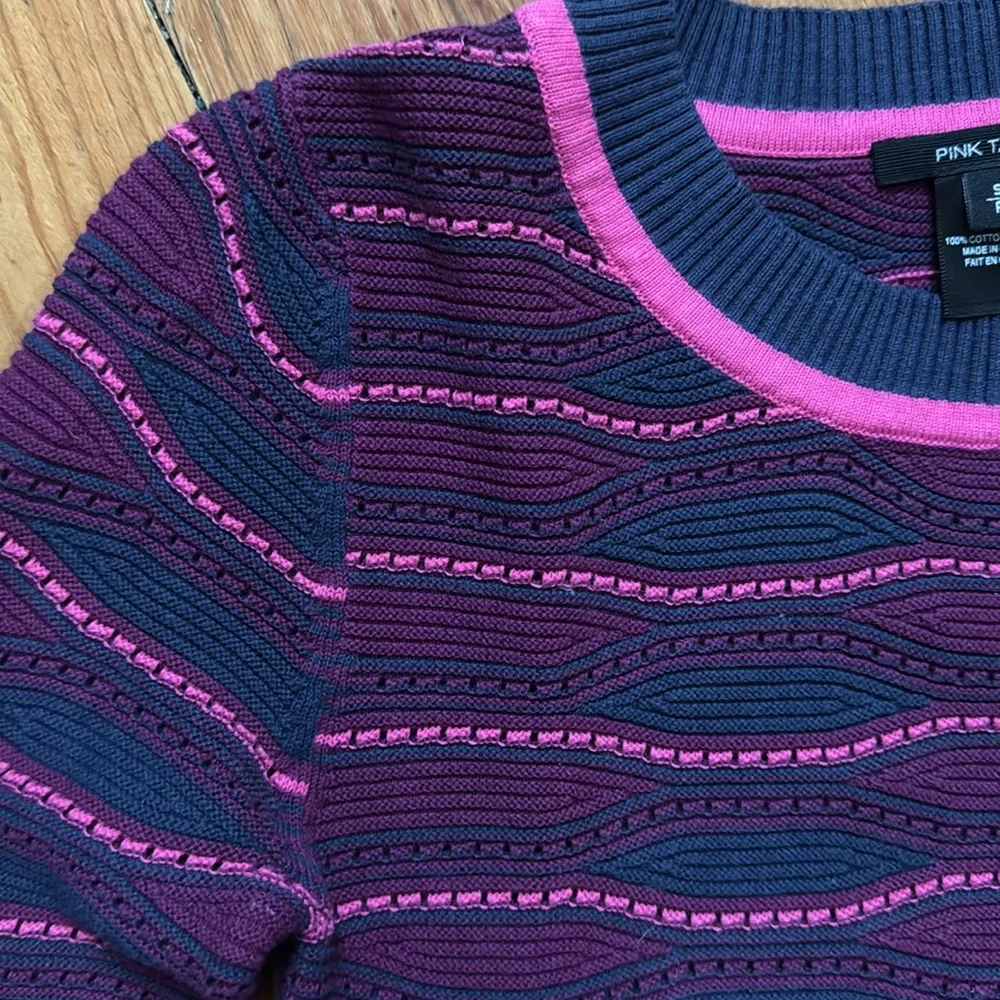 Pink Tartan blue and pink sweater sz S - Picture 6 of 10